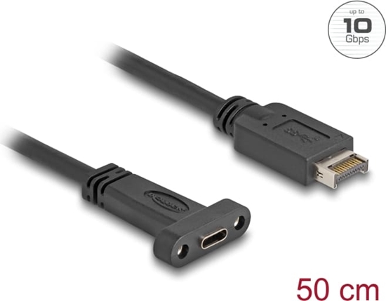 Picture of Delock USB 10 Gbps Cable USB Type-E Key A 20 pin male to USB Type-C™ female panel-mount 50 cm