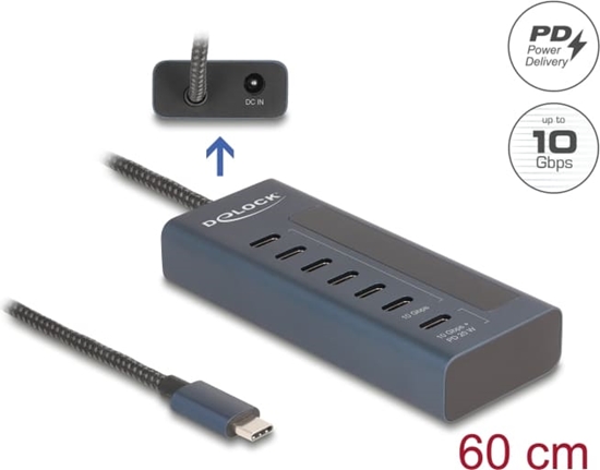 Picture of Delock USB 10 Gbps Hub with 7 USB Type-C™ Ports thereof 6 x Data Port + 1 x Data and PD 20 Watt with power indicator