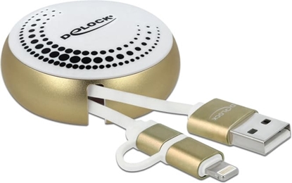 Picture of Delock USB 2 in 1 Retractable Cable Type-A to Micro-B and Lightning™ white / gold