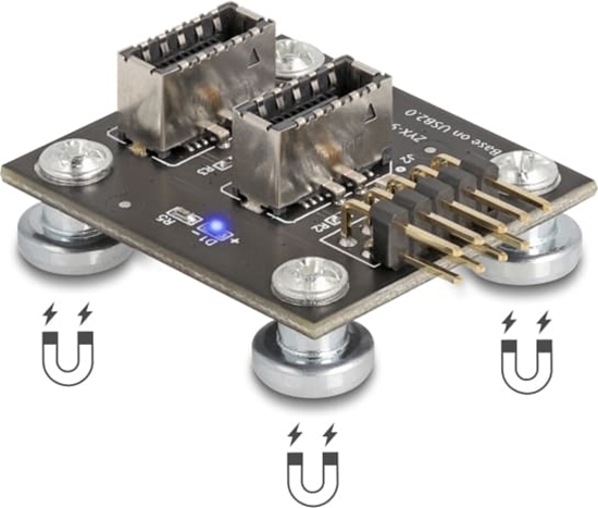 Picture of Delock USB 2.0 Adapter Pin Header male to 2 x internal USB Type-E Key A female angled magnetic with USB pin header cable 30 cm