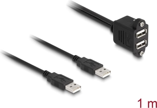 Picture of Delock USB 2.0 Cable 2 x USB Type-A male to 2 x USB Type-A female with screws for built-in 1 m black