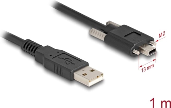 Picture of Delock USB 2.0 Cable Type-A male to Type Mini-B male with screw distance 13 mm 1 m black