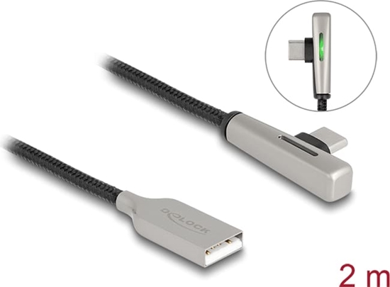 Picture of Delock USB 2.0 Cable Type-A male to USB Type-C™ male angled with LED and Fast Charging 60 W 2 m