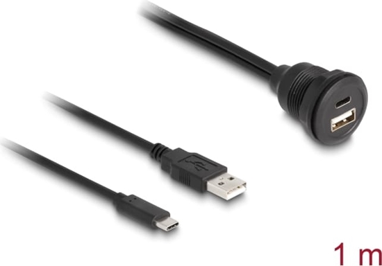 Picture of Delock USB 2.0 Cable USB Type-A male and USB Type-C™ male to USB Type-A female and USB Type-C™ female for built-in 1 m black