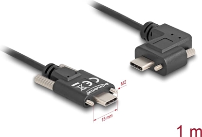 Picture of Delock USB 2.0 Cable USB Type-C™ male with screws to USB Type-C™ male with screws angled left / right PD 3.0 60 W 1 m