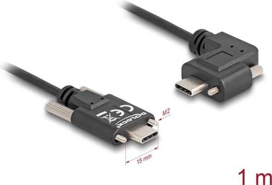 Picture of Delock USB 2.0 Cable USB Type-C™ male with screws to USB Type-C™ male with screws angled left / right PD 3.0 60 W 1 m