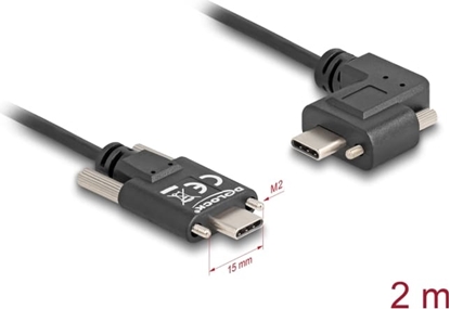 Picture of Delock USB 2.0 Cable USB Type-C™ male with screws to USB Type-C™ male with screws angled left / right PD 3.0 60 W 2 m