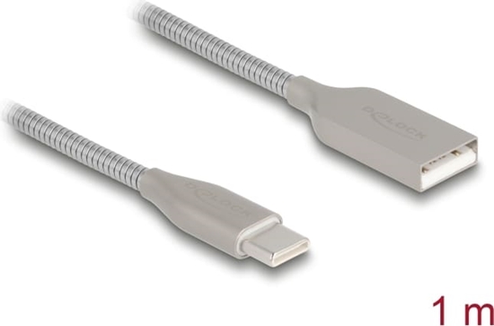 Picture of Delock USB 2.0 cable with metal sheath USB Type-A male to USB Type-C™ male PD 3.0 60 W 1 m silver