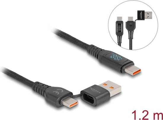 Picture of Delock USB 2.0 Data and Fast Charging Cable USB Type-C™ + USB Type-A male to USB Type-C™ male PD 3.1 140 W with power indication 1.20 m