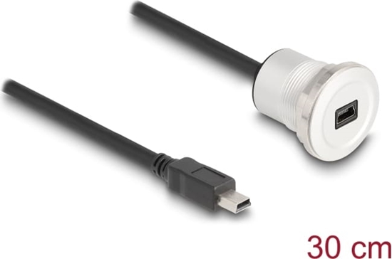 Picture of Delock USB 2.0 Mini-B built-in female with cable plug 30 cm aluminium