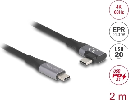 Picture of Delock USB 20 Gbps cable angled left / right USB PD 3.1 Extended Power Range 240 W 2 m