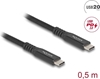 Изображение Delock USB 20 Gbps Cable USB Type-C™ male to male PD 3.0 100 W E-Marker 0.5 m black metal