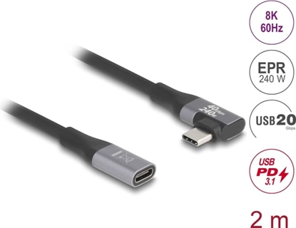 Picture of Delock USB 20 Gbps extension cable angled left / right USB PD 3.1 Extended Power Range 240 W 2 m