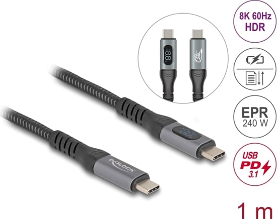 Picture of Delock USB 40 Gbps Data and Fast Charging Coaxial Cable 1 m 8K 60 Hz USB PD 3.1 Extended Power Range 240 W