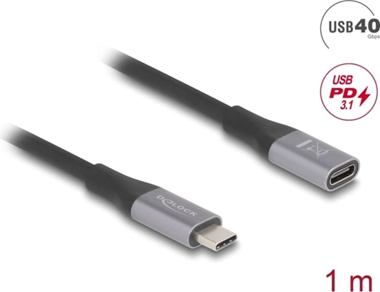 Picture of Delock USB 40 Gbps Extension Cable USB Type-C™ male to female PD 3.1 240 W 1 m grey metal
