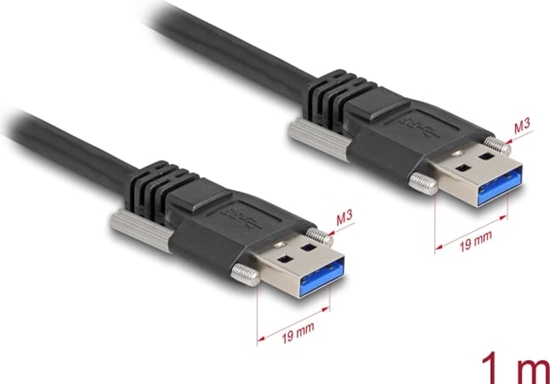 Picture of Delock USB 5 Gbps Cable Type-A male to Type-A male with screw distance 19 mm / M3 screws 1 m black
