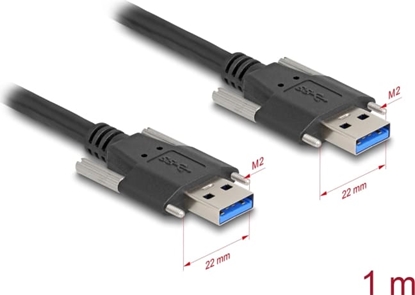 Picture of Delock USB 5 Gbps Cable Type-A male to Type-A male with screw distance 22 mm 1 m black