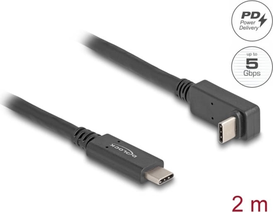 Picture of Delock USB 5 Gbps Cable USB Type-C™ male to USB Type-C™ male angled up / down 2 m 4K PD 60 W with E-Marker