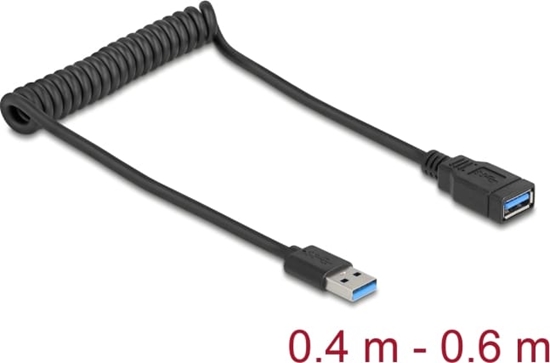 Picture of Delock USB 5 Gbps Coiled Cable Type-A male to Type-A female 0.4 to 0.6 m black