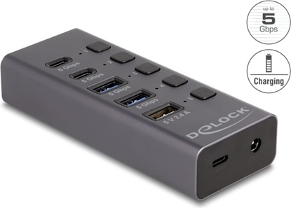 Picture of Delock USB 5 Gbps Hub with 2 x USB Type-A and 2 x USB Type-C™ female and 1 x Fast Charging Port + Switch