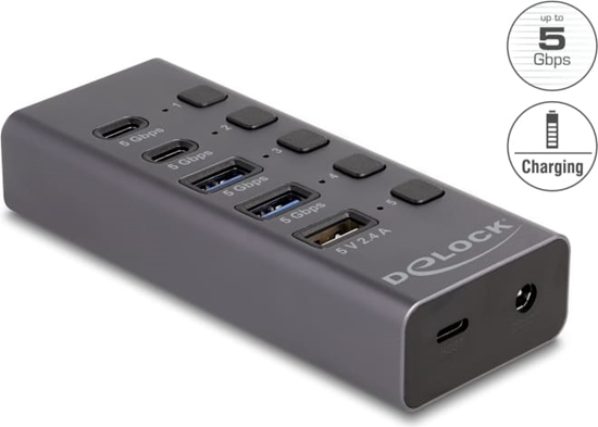 Picture of Delock USB 5 Gbps Hub with 2 x USB Type-A and 2 x USB Type-C™ female and 1 x Fast Charging Port + Switch