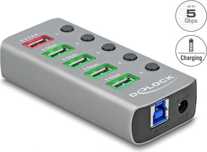 Picture of Delock USB 5 Gbps Hub with 4 Ports + 1 Fast Charging Port with Switch and Illumination