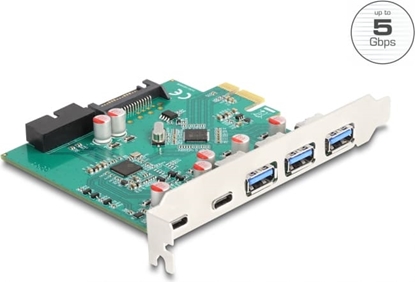 Picture of Delock USB 5 Gbps PCI Express x1 Card to 3 x external Type-A + 2 x external USB Type-C™ female and 1 x internal 19 pin USB pin header male