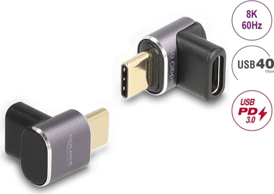 Picture of Delock USB Adapter 40 Gbps USB Type-C™ PD 3.0 100 W male to female angled 8K 60 Hz metal compact