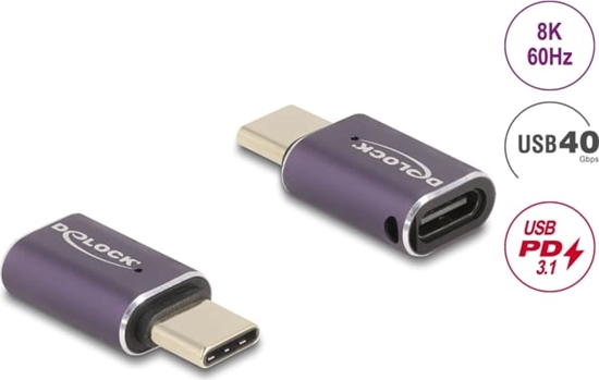Picture of Delock USB Adapter 40 Gbps USB Type-C™ PD 3.1 240 W male to female port saver 8K 60 Hz metal