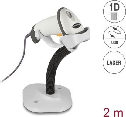Picture of Delock USB Barcode Scanner 1D with connection cable and stand - Laser - light grey