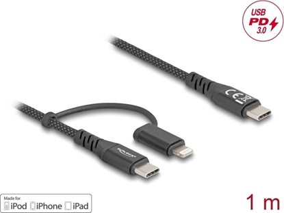 Picture of Delock USB Cable 2 in 1 USB Type-C™ to USB Type-C™ / Lightning™ for iPhone™ and iPad™ 1 m MFi 60 W