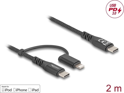 Picture of Delock USB Cable 2 in 1 USB Type-C™ to USB Type-C™ / Lightning™ for iPhone™ and iPad™ 2 m MFi 60 W