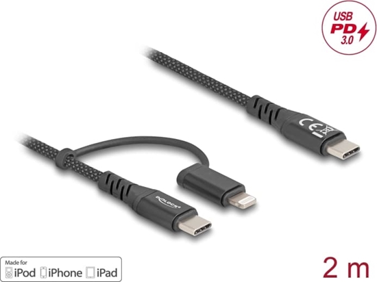 Picture of Delock USB Cable 2 in 1 USB Type-C™ to USB Type-C™ / Lightning™ for iPhone™ and iPad™ 2 m MFi 60 W