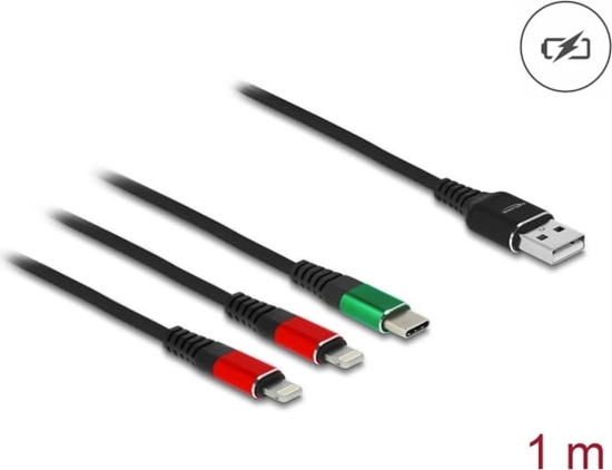 Picture of Delock USB Charging Cable 3 in 1 Type-A to 2 x Lightning™ / USB Type-C™ 1 m