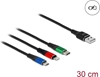 Picture of Delock USB Charging Cable 3 in 1 Type-A to Lightning™ / Micro USB / USB Type-C™ 30 cm 3-coloured