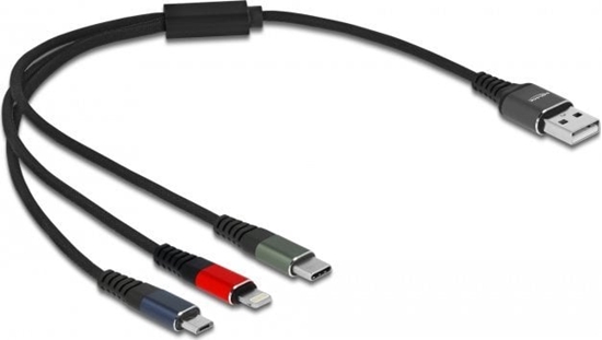 Picture of Delock USB Charging Cable 3 in 1 Type-A to Lightning™ / Micro USB / USB Type-C™ 30 cm 3-coloured