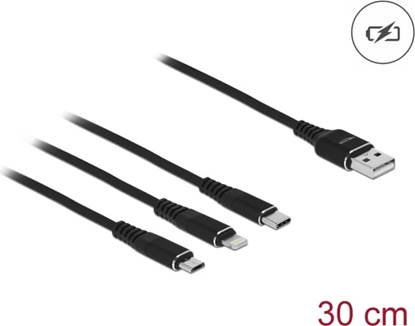 Picture of Delock USB Charging Cable 3 in 1 Type-A to Lightning™ / Micro USB / USB Type-C™ 30 cm black