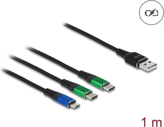 Picture of Delock USB Charging Cable 3 in 1 Type-A to Micro USB / 2 x USB Type-C™ 1 m