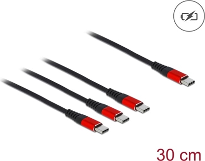 Attēls no Delock USB Charging Cable 3 in 1 USB Type-C™ to 3 x USB Type-C™ 30 cm black / red
