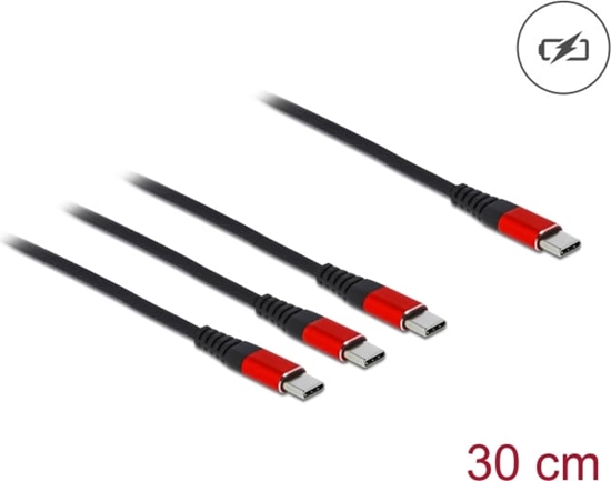 Изображение Delock USB Charging Cable 3 in 1 USB Type-C™ to 3 x USB Type-C™ 30 cm black / red