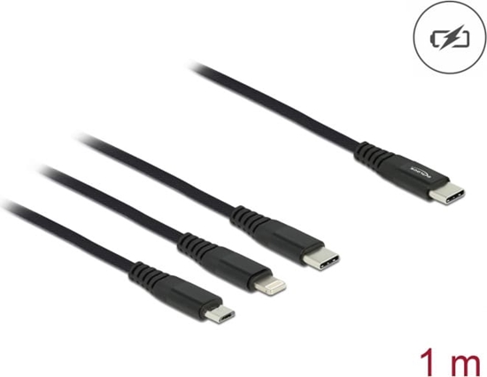 Picture of Delock USB Charging Cable 3 in 1 USB Type-C™ to Lightning™ / Micro USB / USB Type-C™ 1 m