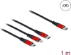 Picture of Delock USB Charging Cable 3 in 1 USB Type-C™ to Lightning™ / Micro USB / USB Type-C™ 1 m black / red