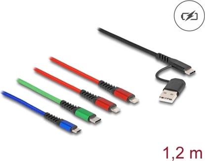 Picture of Delock USB Charging Cable 4 in 1 USB Type-A + USB-C™ to 2 x Lightning™ / Micro USB / USB Type-C™ 1.20 m
