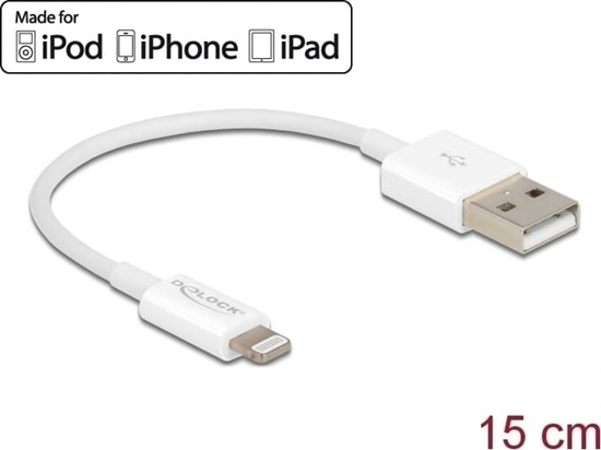 Изображение Delock USB data and power cable for iPhone™, iPad™, iPod™ white 15 cm