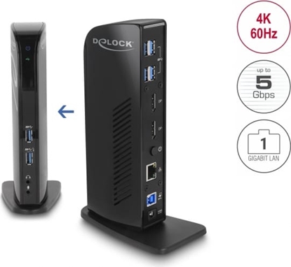 Изображение Delock USB Docking Station Dual DisplayPort 4K / USB 3.2 / LAN / Audio (Displaylink)