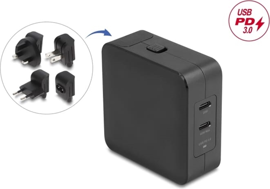 Picture of Delock USB GaN Charger 2 x USB Type-C™ PD 3.0 with 65 W including power adapter for EU / US / UK