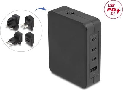 Attēls no Delock USB GaN Charger 3 x USB Type-C™ PD 3.1 and 1 x USB Type-A with 145 W including power adapter for EU / US / UK