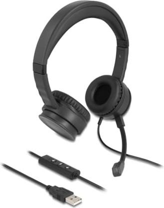 Picture of Delock USB Stereo Headset with Cable Remote Control and Quick-Mute Button for PC and Laptop