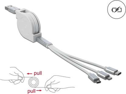 Picture of Delock USB Type-A 3 in 1 Retractable Charging Cable for Lightning™ / Micro USB / USB Type-C™ white