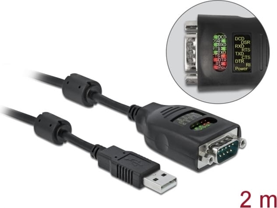 Picture of Delock USB Type-A to Serial DB9 Adapter with 9 LED RS-232 Tester